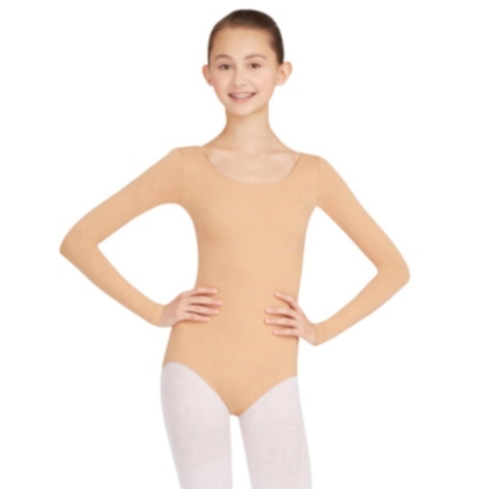 CAPEZIO Women's Team Basic Long Sleeve Leotard Size XS - Light Suntan/Tan NWT